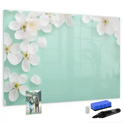 Magnetic marker board with a floating daisies design