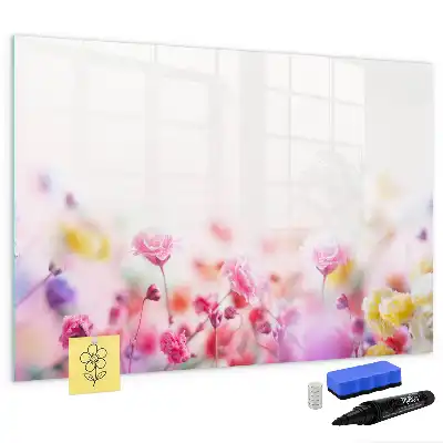 Magnetic glass dry erase board featuring a meadow flowers design