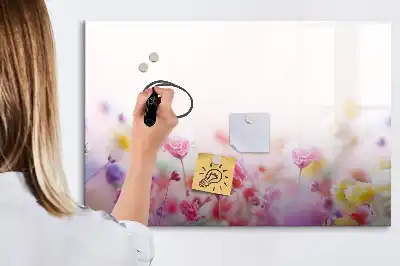 Magnetic glass dry erase board featuring a meadow flowers design