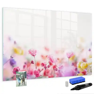 Magnetic glass dry erase board featuring a meadow flowers design