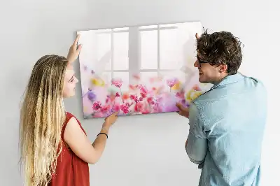 Magnetic glass dry erase board featuring a meadow flowers design
