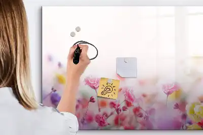 Magnetic glass dry erase board featuring a meadow flowers design