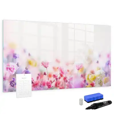 Magnetic glass dry erase board featuring a meadow flowers design