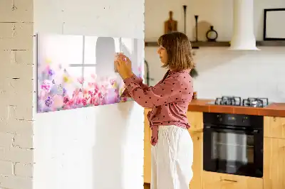 Magnetic glass dry erase board featuring a meadow flowers design