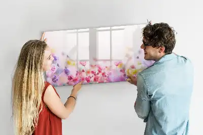Magnetic glass dry erase board featuring a meadow flowers design