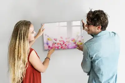 Magnetic glass dry erase board featuring a meadow flowers design