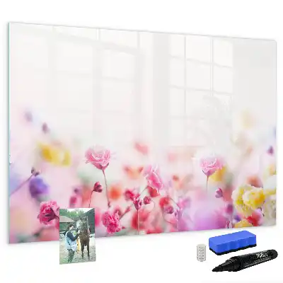 Magnetic glass dry erase board featuring a meadow flowers design
