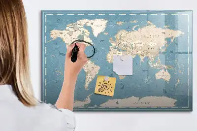 Magnetic marker board with a vintage world map design
