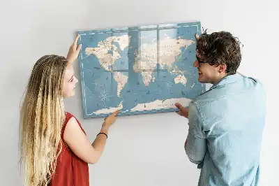 Magnetic marker board with a vintage world map design