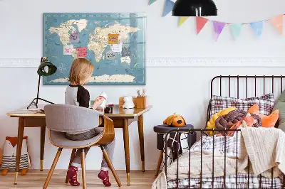 Magnetic marker board with a vintage world map design