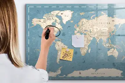 Magnetic marker board with a vintage world map design