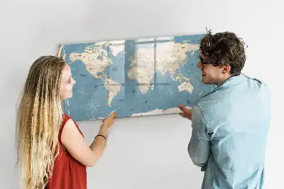 Magnetic marker board with a vintage world map design