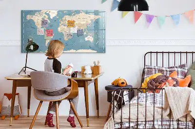Magnetic marker board with a vintage world map design