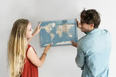 Magnetic marker board with a vintage world map design
