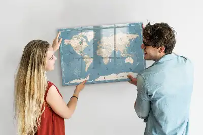 Magnetic marker board with a vintage world map design