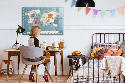 Magnetic marker board with a vintage world map design