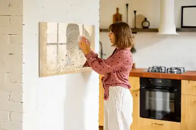 Magnetic glass dry erase board with a vintage world map design