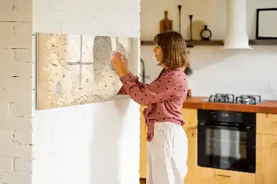 Magnetic glass dry erase board with a vintage world map design