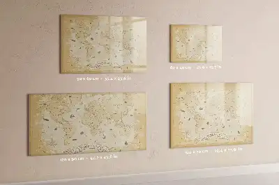 Magnetic glass dry erase board with a vintage world map design