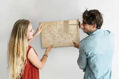 Magnetic glass dry erase board with a vintage world map design