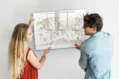 Magnetic marker board with a vintage world map design