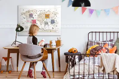 Magnetic marker board with a vintage world map design