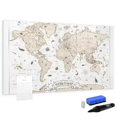 Magnetic marker board with a vintage world map design