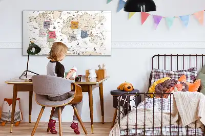 Magnetic marker board with a vintage world map design