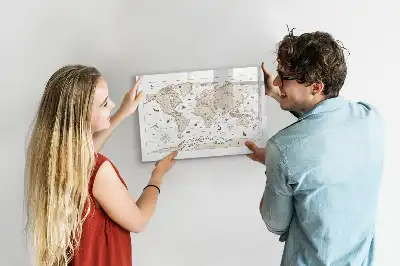 Magnetic marker board with a vintage world map design