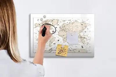 Magnetic marker board with a vintage world map design