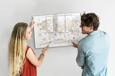 Magnetic marker board with a vintage world map design