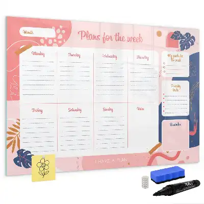 Magnetic glass dry erase board weekly planner
