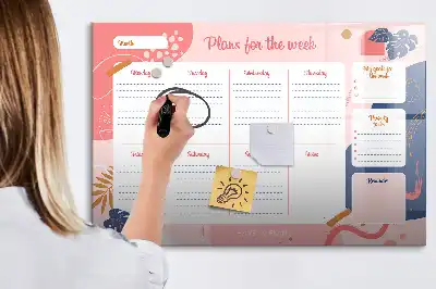Magnetic glass dry erase board weekly planner
