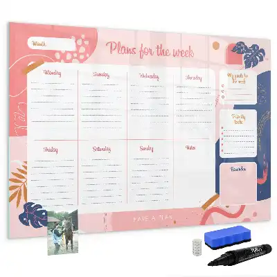 Magnetic glass dry erase board weekly planner