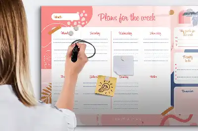 Magnetic glass dry erase board weekly planner