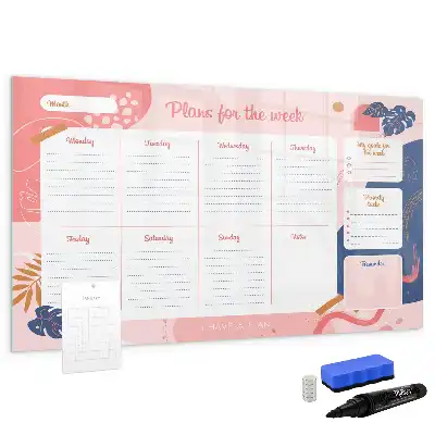 Magnetic glass dry erase board weekly planner