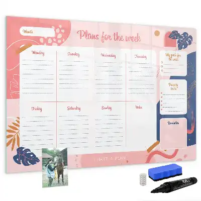 Magnetic glass dry erase board weekly planner