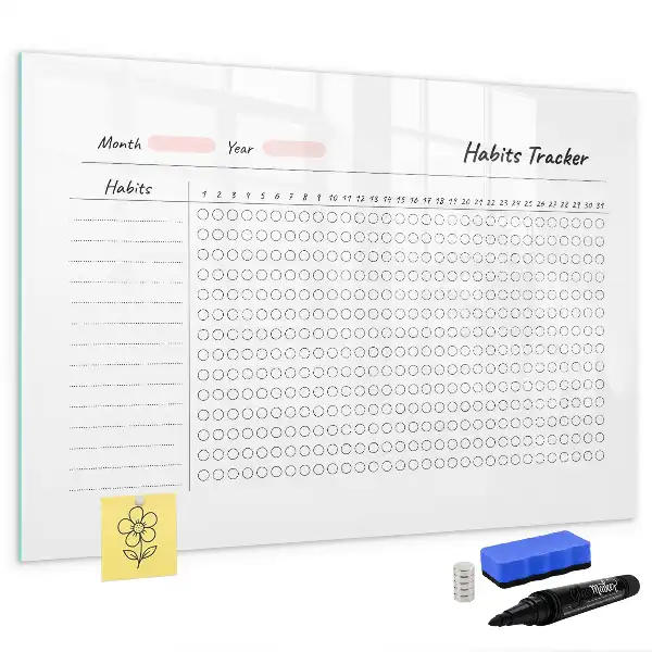 Magnetic glass dry erase board habit tracker