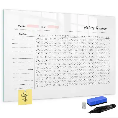 Magnetic glass dry erase board habit tracker