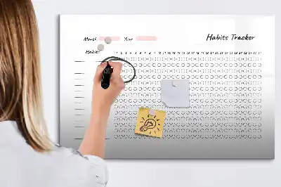 Magnetic glass dry erase board habit tracker