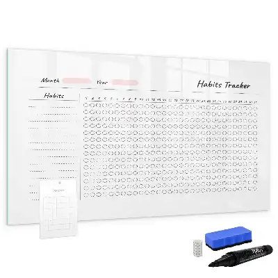 Magnetic glass dry erase board habit tracker