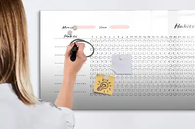 Magnetic glass dry erase board habit tracker