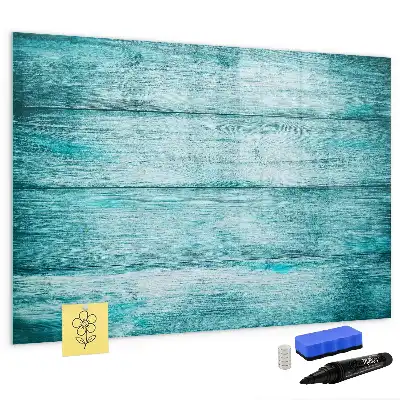 Magnetic glass dry erase board in old blue wood finish