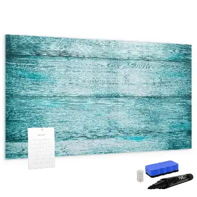 Magnetic glass dry erase board in old blue wood finish