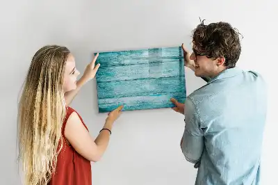 Magnetic glass dry erase board in old blue wood finish