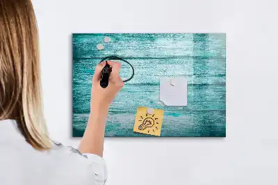 Magnetic glass dry erase board in old blue wood finish