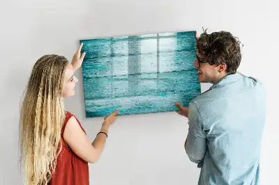 Magnetic glass dry erase board in old blue wood finish