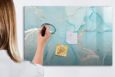 Magnetic glass dry erase board with decorative marble finish