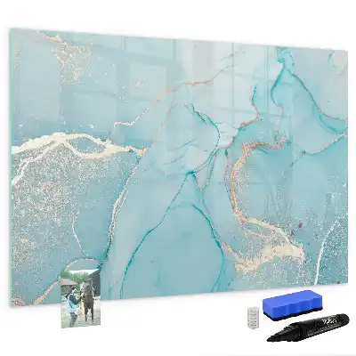 Magnetic glass dry erase board with decorative marble finish