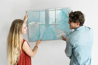 Magnetic glass dry erase board with decorative marble finish